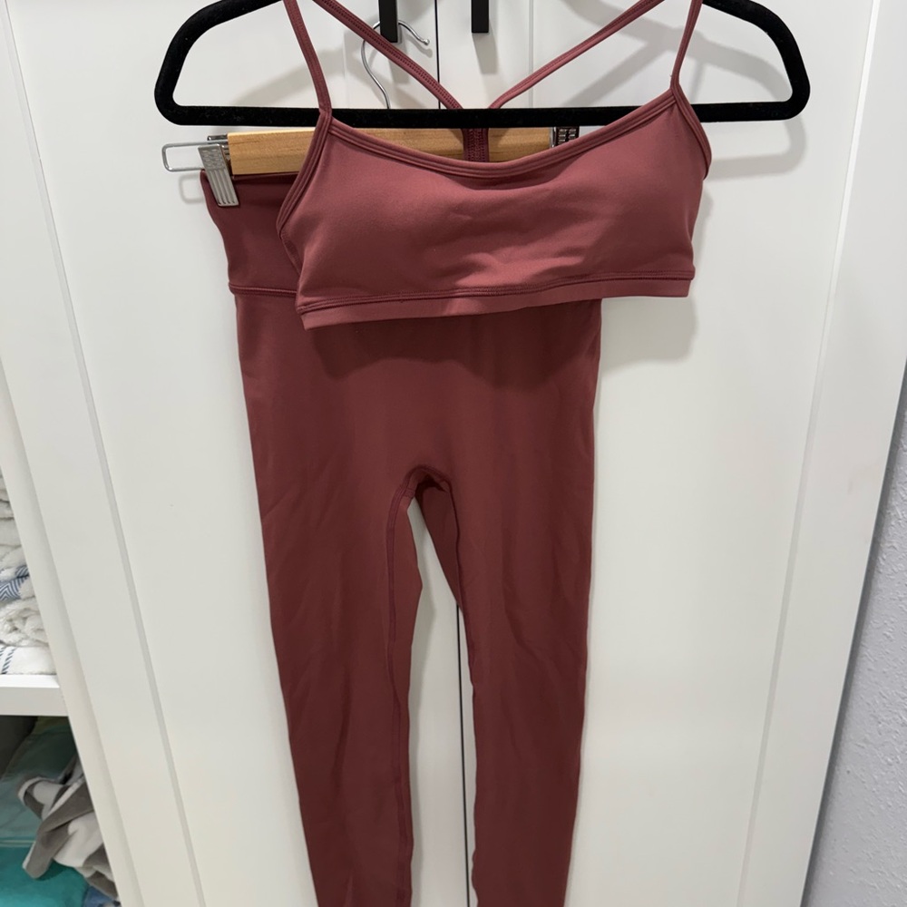 Seamless High-Waist Leggings & Strappy Bralette Set - Dusty Rose